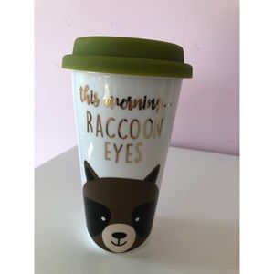 “This morning... raccoon eyes” travel mug